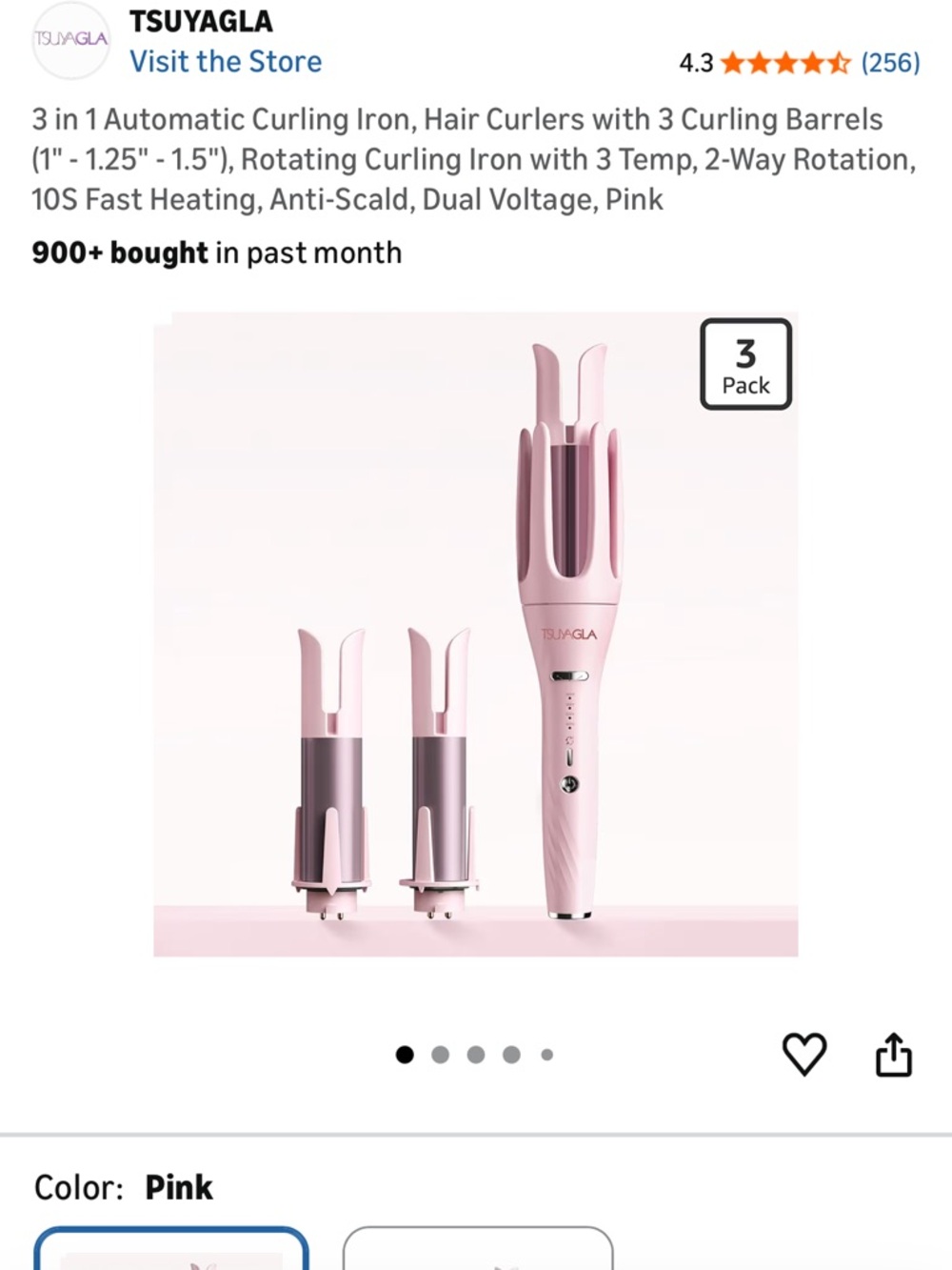 Pink 3-in-1 Automatic Curling Iron – Interchangeable Barrels